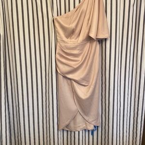 One shoulder nude colored midi dress
